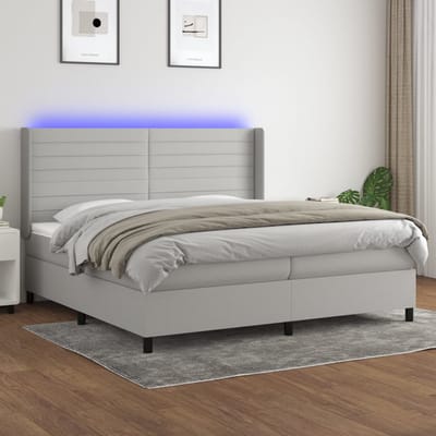 vidaXL - Boxspring - met - matras - en - LED - stof - lichtgrijs - 200x200 - cm