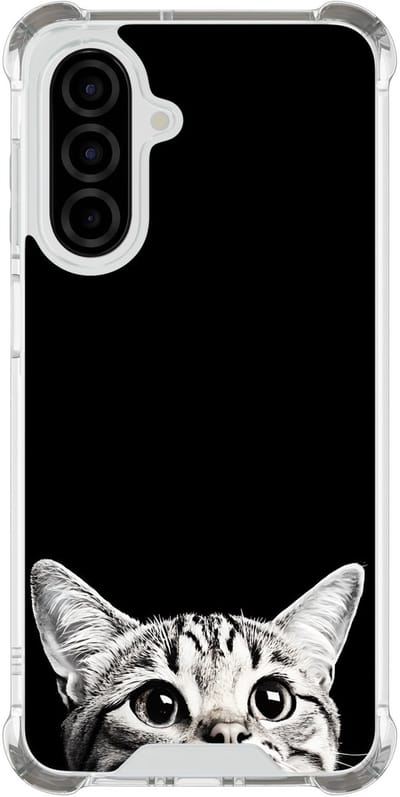 Shockproof hoesje geschikt voor Samsung Galaxy A26 - Kat kiekeboe - Schokbestendig - Verhoogde randen - TPU case - Extra Sterke Back Cover - Print - Transparant, Zwart