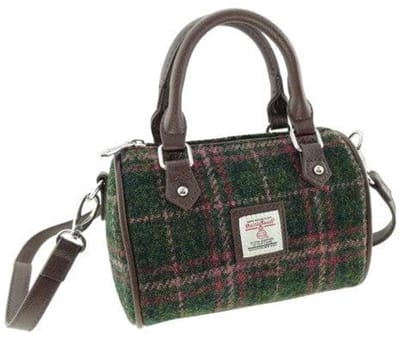 Bowlingtas mini Kilbride Groen en Roze (plum) - 17x 20x11 - Harris Tweed - Glen Appin of Scotland