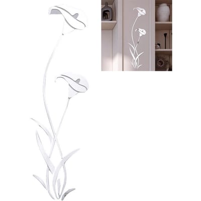 Autocollant Mural Miroir Fleur Amovible Autocollant Miroir Autocollant Mural Moderne Décoration de Maison argenté
