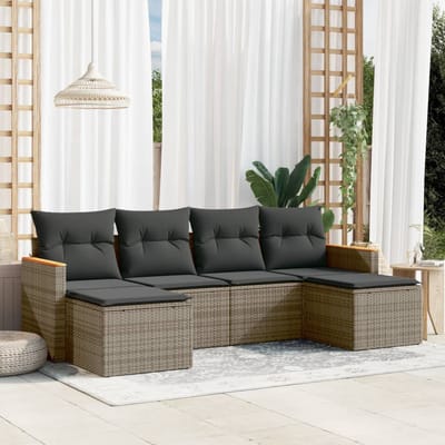 vidaXL - 6-delige - Loungeset - met - kussens - poly - rattan - grijs