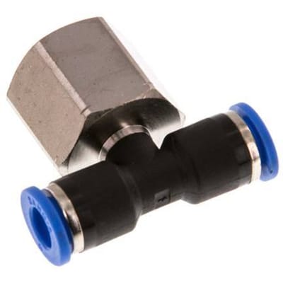 6mm x G3/8'' inline T-stuk Messing/PA 66 Insteekfitting Binnendraad Draaibaar NBR [2 Stuks]