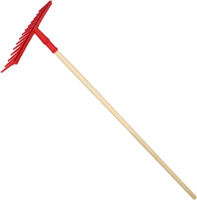 KOTARBAU® Bladhark, Tuinhark, Kunststof Bladhark, 54 cm, 14 Tanden, met Houten Steel, Extra-Click, Lichtgewicht Hark, Ergonomisch Ontwerp, Bladbezem voor Tuin, Rood & Gelakt Hout