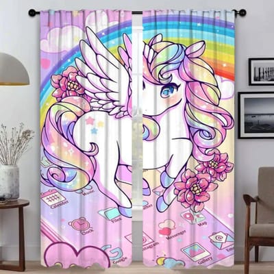 Rideaux anti-moustiques Licorne Dessin Animé Mignon 2 Pièces Rideaux Modernes pour Salon pour Stores de Caméra Cloison Rideau Occultant W50xH70cmx2pcs-CL white