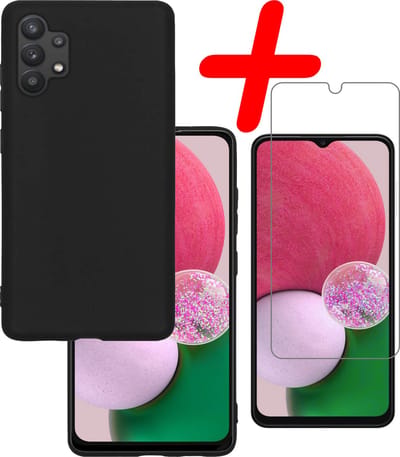 Hoesje Met Screenprotector - Geschikt voor Samsung Galaxy A13 4G - Sterk & Shockproof - Back Cover - Siliconen Case - Telefoon Hoes - Zwart