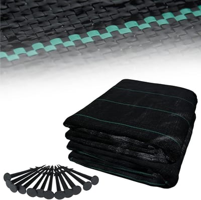 NAIZY onkruidvlies 50㎡ anti-onkruid doek 100g/㎡ HDPP met 54 nagels & scheidingslijn onkruid film Waterdoorlatende onkruidbestrijding voor tuin anti-onkruid substraat Scheurvast (2m*25m, zwart)