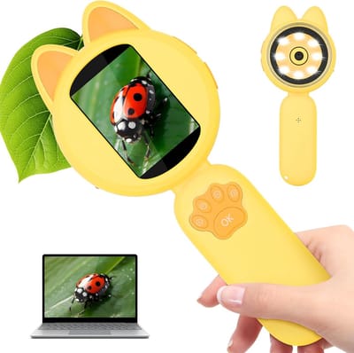 Microscoop - Microscoop voor kinderen - Mini-handmicroscoop - Microscoop digitaal -vergrootglas kinderen - Draagbare zakmicroscoop - Microscoopseteducatieve wetenschapsset, kerst-/verjaardagscadeau voor meisjes van 3 tot 12 jaar（Geel）
