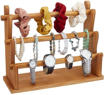 Dailygoods - Houten Armband en Ketting Display Stand - Sieraden Organizer - Bruin - 3-Tiers - Creativiteit en Organisatie - Geschikt voor Sieraden