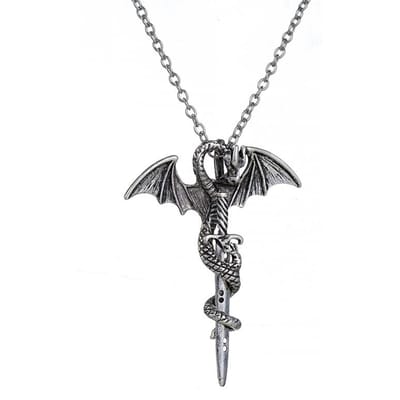 Mode Vintage Charme Pterosauriërs Zwaard Ketting Vliegende Draak Met Gerolde Vleugels Hanger Kruis Punk Sieraden Mannen Vrouwen 50cm gray
