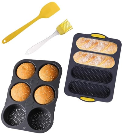 Dailygoods- Stokbroodpan 4 Gaten - Bakvormen Siliconen - Hamburger Broodje Pan 8 Gaten - Hittebestendig - Antiaanbaklaag - Afmetingen 34 x 23,8 cm - Bakvorm