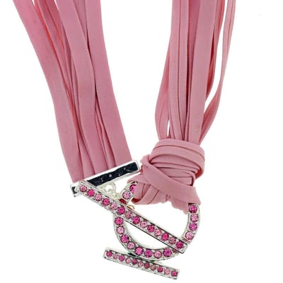 Behave - Roze ketting imitatieleer met steentjes - Nikkelvrij - Modeketting 42 cm
