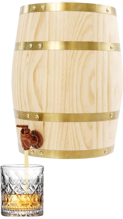 Dailygoods- Houten Vat 10 Liter - Tapkraan - Grenenhout - Tafelopstelling - Draagvermogen 30 kg - Afmetingen 26 x 33 cm - Wijnvat