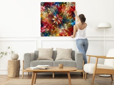 Abstract bloemen schilderij | Floraal Fantasieën: Een Abstracte Blossom van Creatieve Verbeelding | Kunst - 60x60 centimeter op Forex | Foto op Forex