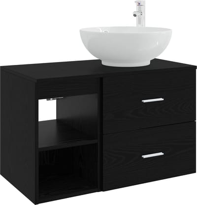 vidaXL - Badkamermeubel - Set - 2 - st - Zwart - eiken - Bewerkt - hout