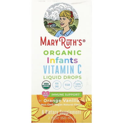 MaryRuth's, Vloeibare Vitamine C Druppels voor Baby's, 0-12 maanden, Sinaasappel + Vanille, 60 ml (2 fl oz)