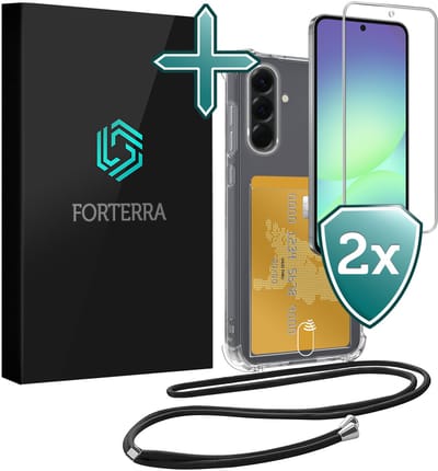 Hoesje Geschikt voor Samsung A56 Pashouder Case Siliconen Hoes Met Koord Met 2x Screenprotector - Hoes Geschikt voor Samsung Galaxy A56 Met Telefoonkoord Hoesje Back Cover Met Pasjeshouder - Transparant
