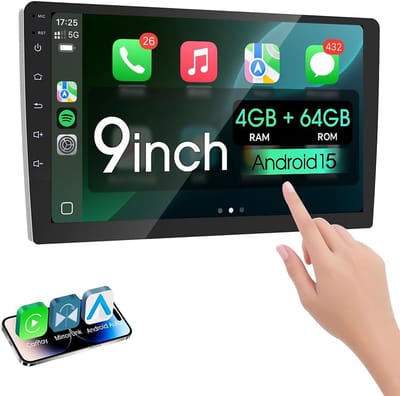 ESSGOO Autoradio 2Din Universeel - Android 15 - Apple Carplay & Android Auto - 9 Inch HD Touchscreen - GPS Navigatiesysteem - 4+64GB