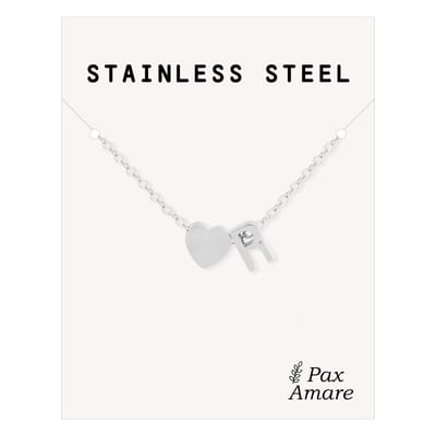 Letter R Ketting Zilverkleurig - Stainless Steel - Initiaal & Hartje Hanger - Initialen Ketting op Cadeau Kaartje - Pax Amare