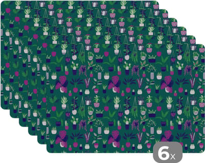 Placemat - Placemats kunststof - Planten - Patronen - Cactus - 45x30 cm - 6 stuks - Hittebestendig - Anti-Slip - Onderlegger - Afneembaar