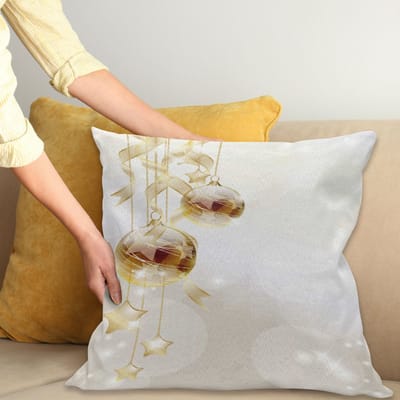 ABAKUHAUS Kussenhoes – Kerst 40x40 cm – Dubbelzijdig bedrukt Geel-Wit-Bruin