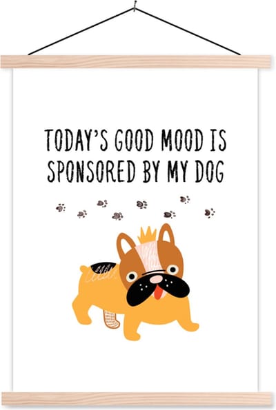 Posterhanger incl. Poster 87x120 cm - Schoolplaat - Spreuken - Honden - Today's good mood is sponsored by my dog - Quotes - Textielposter - Blanke latten