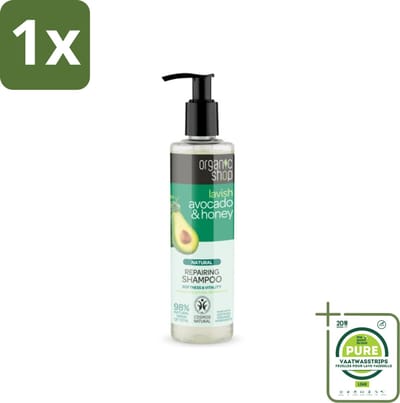 1 x Organic Shop - Natural Repairing Shampoo - Avocado & Honey - Hydraterend en Herstellend - 280 ml - Organische Shampoo - Avocado Shampoo - Honing Shampoo - Hydraterende Shampoo - Herstellende Shampoo