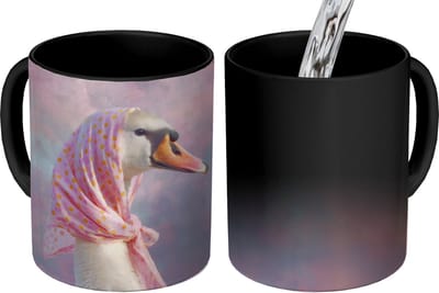 Magische Mok - Foto op Warmte Mokken - Koffiemok - Zwaan - Sjaaltje - Pastelwolken - Magic Mok - Beker - 350 ML - Theemok