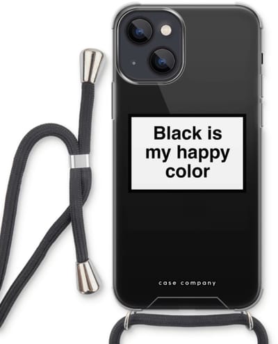 Case Company® - Hoesje met koord geschikt voor iPhone 13 hoesje met Koord - Black is my happy color - Telefoonhoesje met Zwart Koord - Bescherming aan alle Kanten en Over de Schermrand