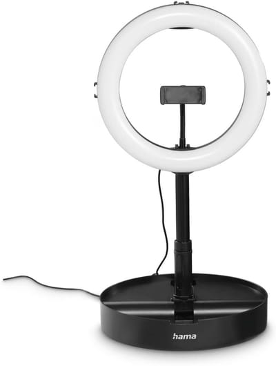 SnelShoppen - Hama Led-ringlicht met Statief voor Mobiele Telefoon - Opvouwbaar 10,2 Inch Ringlamp - Dimbare 26,5 cm Tafelringlicht - Uittrekbaar tot