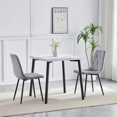 Eettafel Set - Keukenmeubel - Kleine Ruimtes - Marmerlook Blad - 75 cm - Wit Grijs