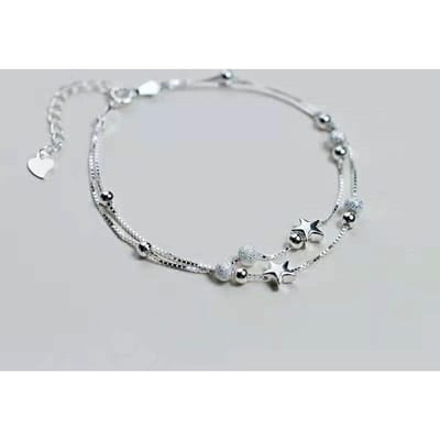 925 Sterling Zilver Dubbele Lagen Sterren Armband voor Vrouwen Elegante Box Chain Verjaardagsfeestje Sieraden Sl028 gray