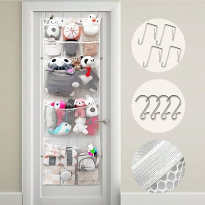 Sacs de rangement pour porte de chambre Sac de rangement pour peluches Sac de rangement pour porte pour porte-peluches Sac de rangement animalier pour chambre et salle de bain blanc