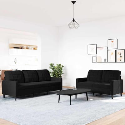 vidaXL - 2-delige - Loungeset - met - kussens - fluweel - zwart
