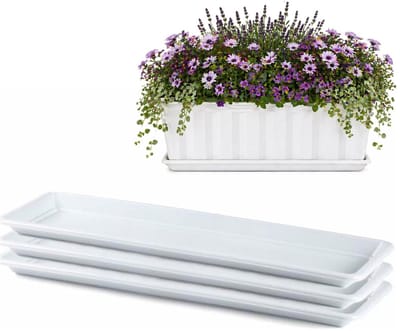 Plasticforte Plantenbak water onder opvangschaal - 3x - wit - rechthoek - 59 x 19 cm - Bloembakken