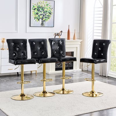 REDOM Barkrukken Set Van 4 - Verstelbaar - Vintage - Keuken En Bar - PVC - Zwart