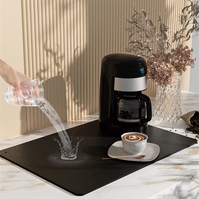 Absorberende Mat voor Snelle Droging van Keukengerei en Koffiezetapparaat, Geschikt voor Keuken en Spoelbak, Zwart, 60 x 40 cm, Ideaal voor Koffieliefhebbers en Keukenaccessoires
