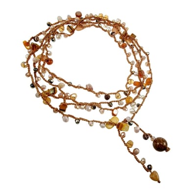 Multifunctioneel Ketting, Armband of Riem, Gehaakte Ketting 220 cm met Natuursteen, Schelp, Kristallen en Jade Hart - Handgemaakt