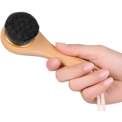 SPA Gezichtsreinigingsborstel Beukenhout Lange Handgreep Nano Zijde Reinigingsborstel Gezichtswas Make-up Remover Mee-eters Zachte Massageborstel One Size beige