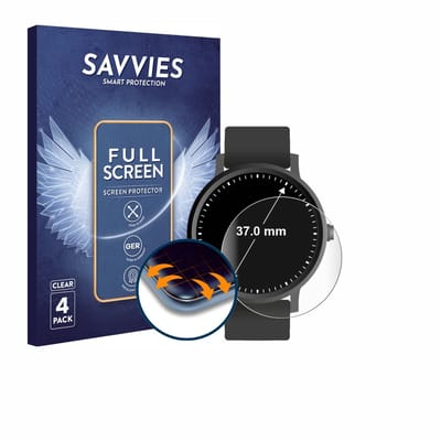 Savvies - Screenprotector voor Horloges (Rond, ø: 37 mm) - Folie Beschermfolie transparant volledig dekking 4 Stuks