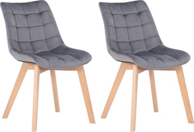 CLP Passaic Set van 2 Eetkamerstoelen - Fluweel grijs