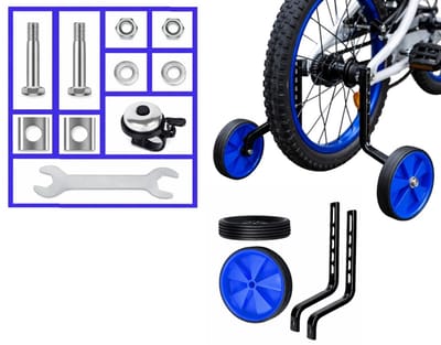 Goodz4All Blauwe Zijwieltjes Kinderfiets Trainingswieltjes compleet incl. Montagemateriaal en Steeksleutel - extra met Zilverkleurige Bel