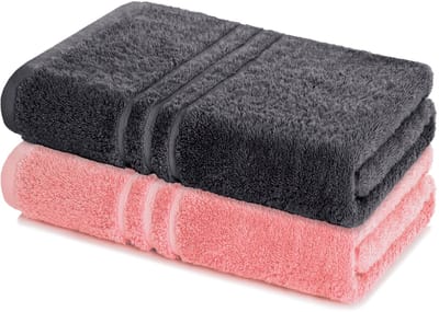 Lavea® Set van 2 badlakens 100x150 cm – 100% katoen, badhanddoeken en handdoeken, zacht, absorberend en duurzaam – ideaal voor badkamer, sauna, spa of hotel – Antraciet en Pastelroze