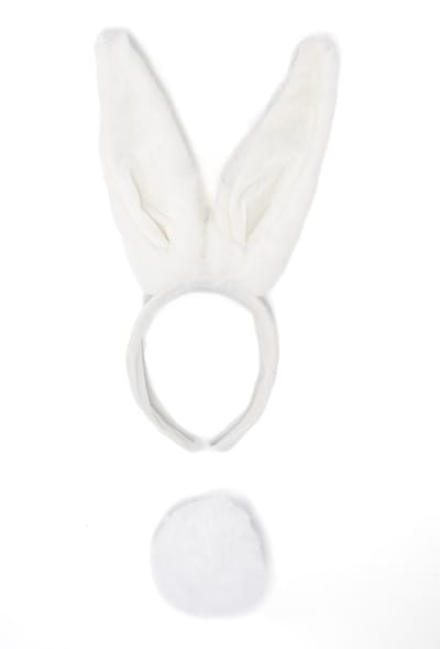 KIMU® Haarband Konijn Wit Dons met Staart - Diadeem Konijnenoren Oren - Oortjes Bunny Paashaas Haas Pasen Paasviering Festival