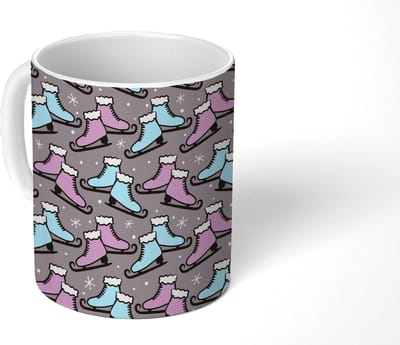 Mok - Koffiemok - Schaatsen - Patroon - Winter - Mokken - 350 ML - Beker - Koffiemokken - Theemok