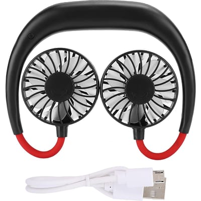 Ventilateur à Suspendre au Cou pour le Sport, Rechargeable par USB, 3 Vitesses Réglables(Noir ) noir