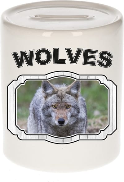 Dieren liefhebber wolf spaarpot 9 cm jongens en meisjes - keramiek - Cadeau spaarpotten wolven liefhebber