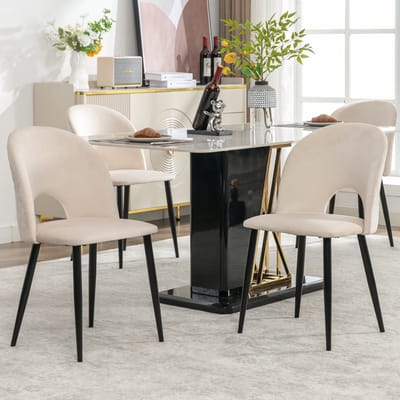 Sweiko Eetkamerstoel (4 pcs), gestoffeerde stoel ontwerp stoel met rugleuning, fluwelen stoel metalen frame, verstelbare voeten, diamantpatroon terug, beige