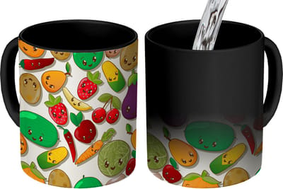 Magische Mok - Foto op Warmte Mokken - Koffiemok - Kawaii - Patronen - Groente - Fruit - Magic Mok - Beker - 350 ML - Theemok