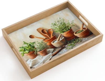 Dienblad hout 40x30 cm - Schootdienblad - Potten - Kruiden - Hout - Borrelplank rechthoek - Plateau dienbladen