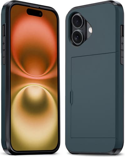 Hoesje Geschikt voor iPhone 16 Hoesje Pasjeshouder Shockproof Hard Case - Hoesje Geschikt voor iPhone 16 Hoes Met Kaarthouder - Donkerblauw